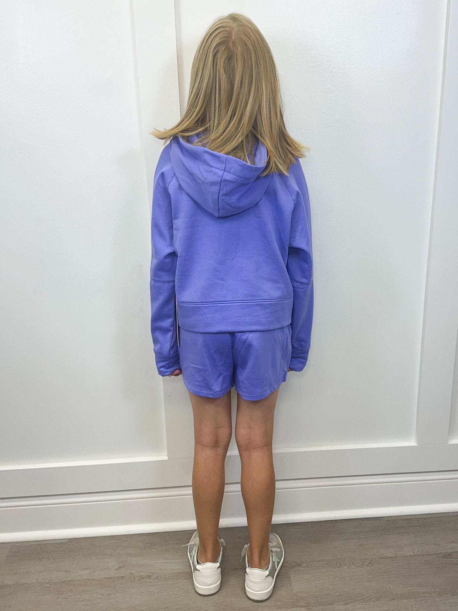 Girls Terry Brushed Half Zip Hoodie and Short Set - Periwinkle Girls Sets 90 Degree by Reflex