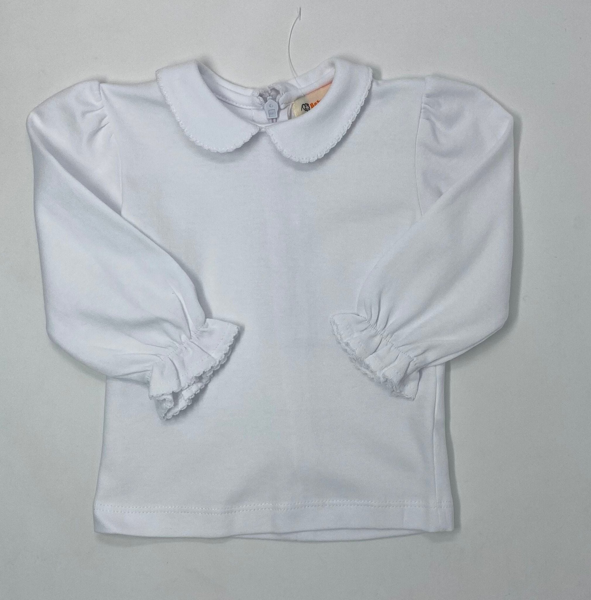 Girl's White Peter Pan Collar Blouse with Ruffle Cuffs Girls Tops + Tees Luigi