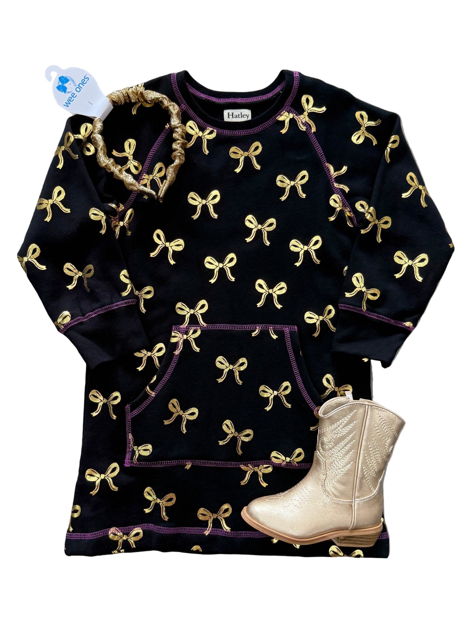 Gold Bows Sweatshirt Dress Girls Play Dresses Hatley