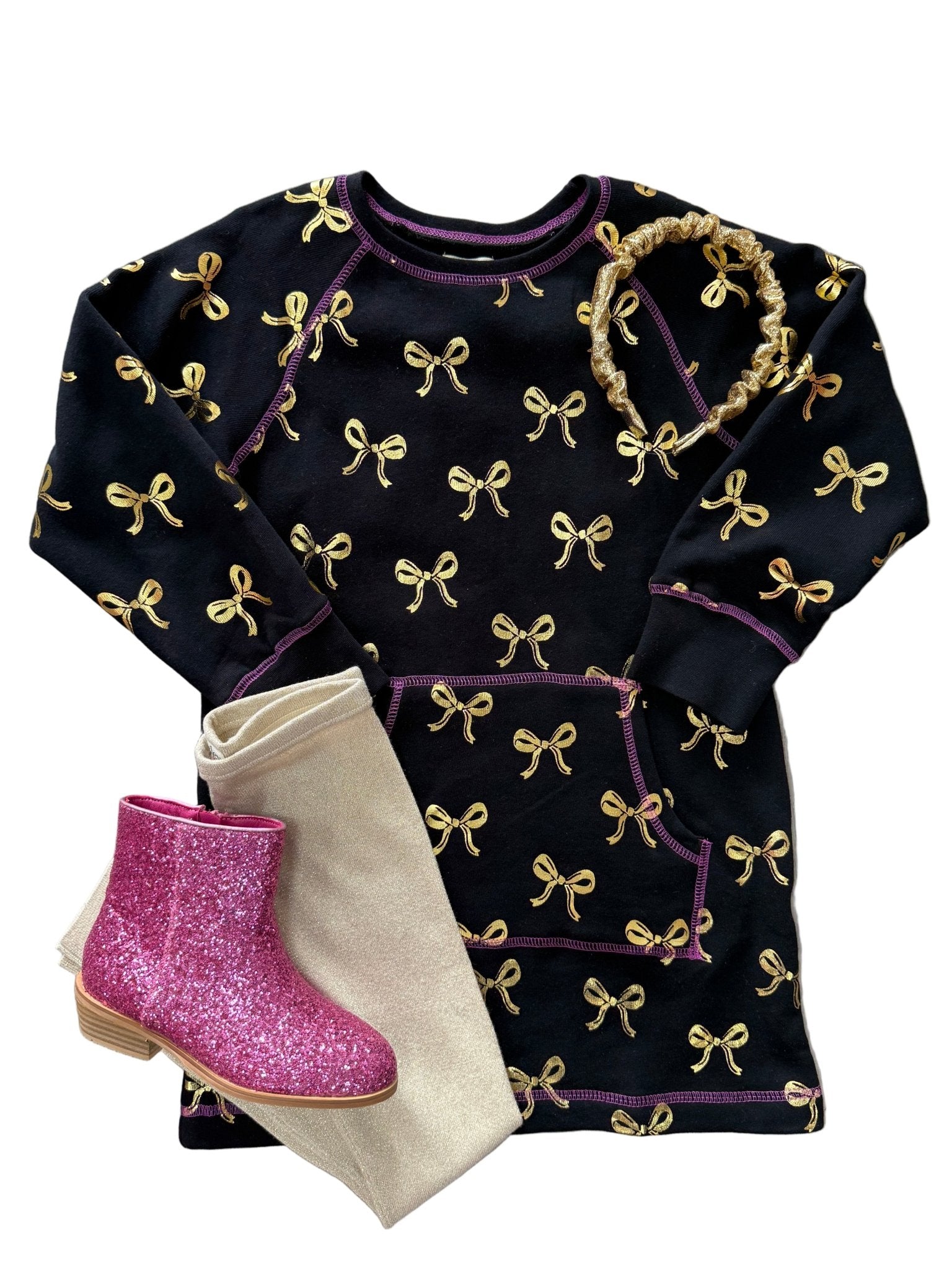 Gold Bows Sweatshirt Dress Girls Play Dresses Hatley