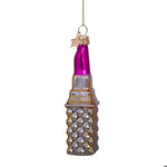 Gold Lipstick Raspberry Pink Glass Ornament Seasonal Vondels