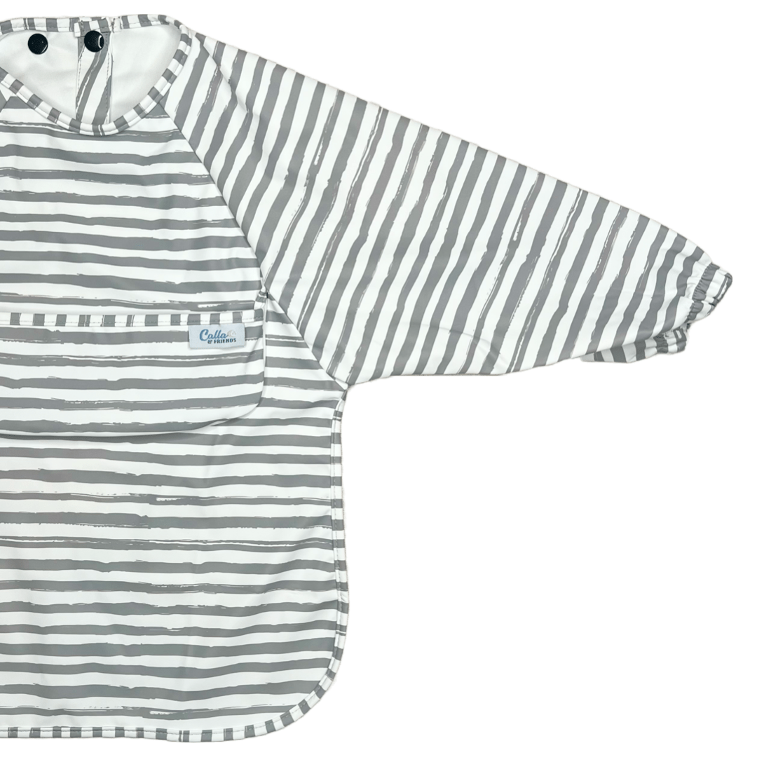 Grayson Long Sleeve Bib - Brush Stripes - Cloud Gray Baby Accessories Calla & Friends