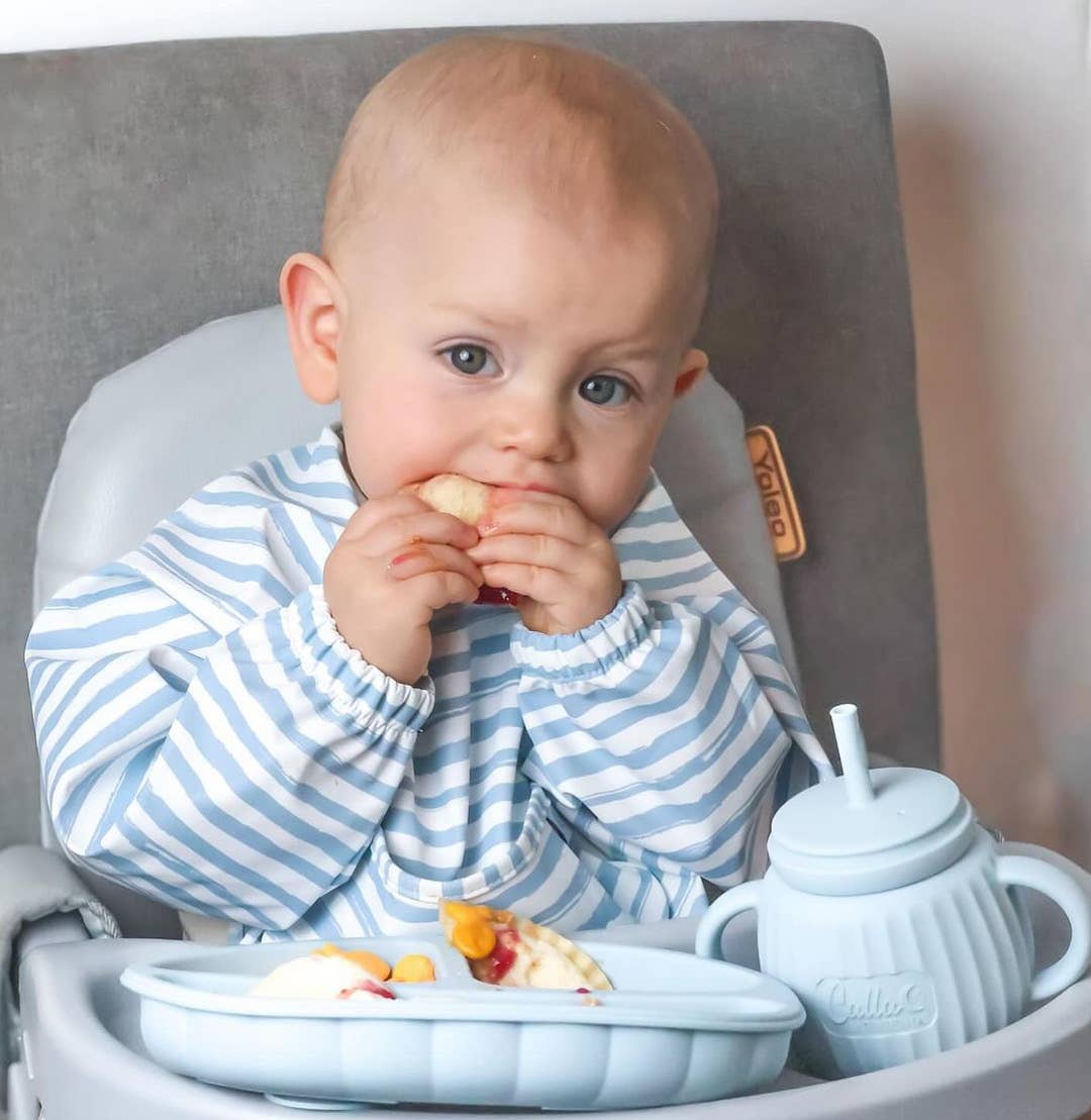 Grayson Long Sleeve Bib - Brush Stripes - Cloud Gray Baby Accessories Calla & Friends