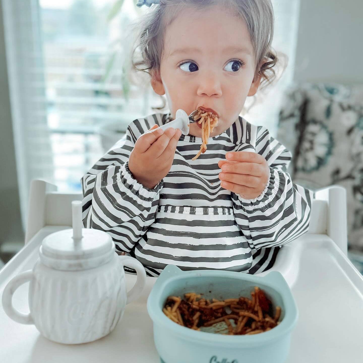 Grayson Long Sleeve Bib - Brush Stripes - Cloud Gray Baby Accessories Calla & Friends