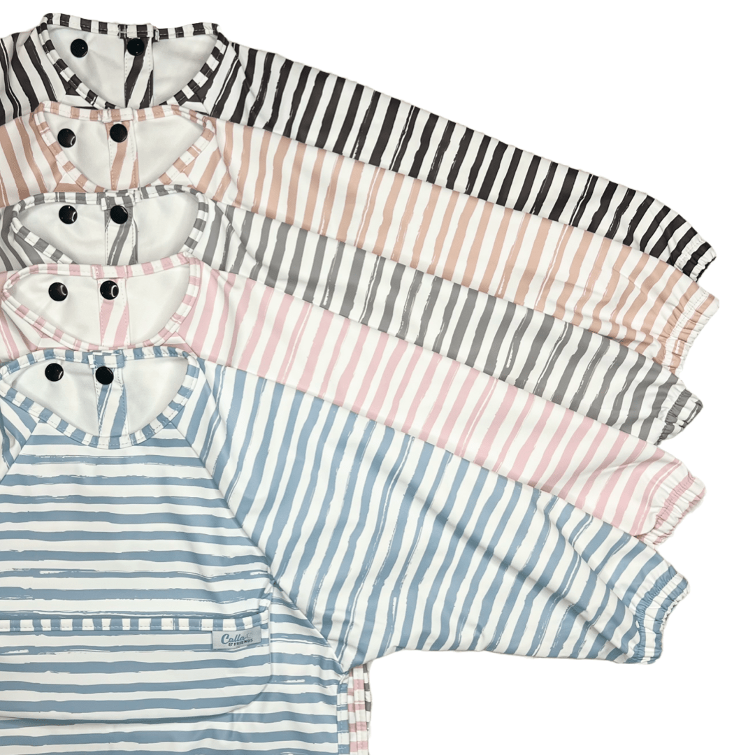 Grayson Long Sleeve Bib - Brush Stripes - Cloud Gray Baby Accessories Calla & Friends