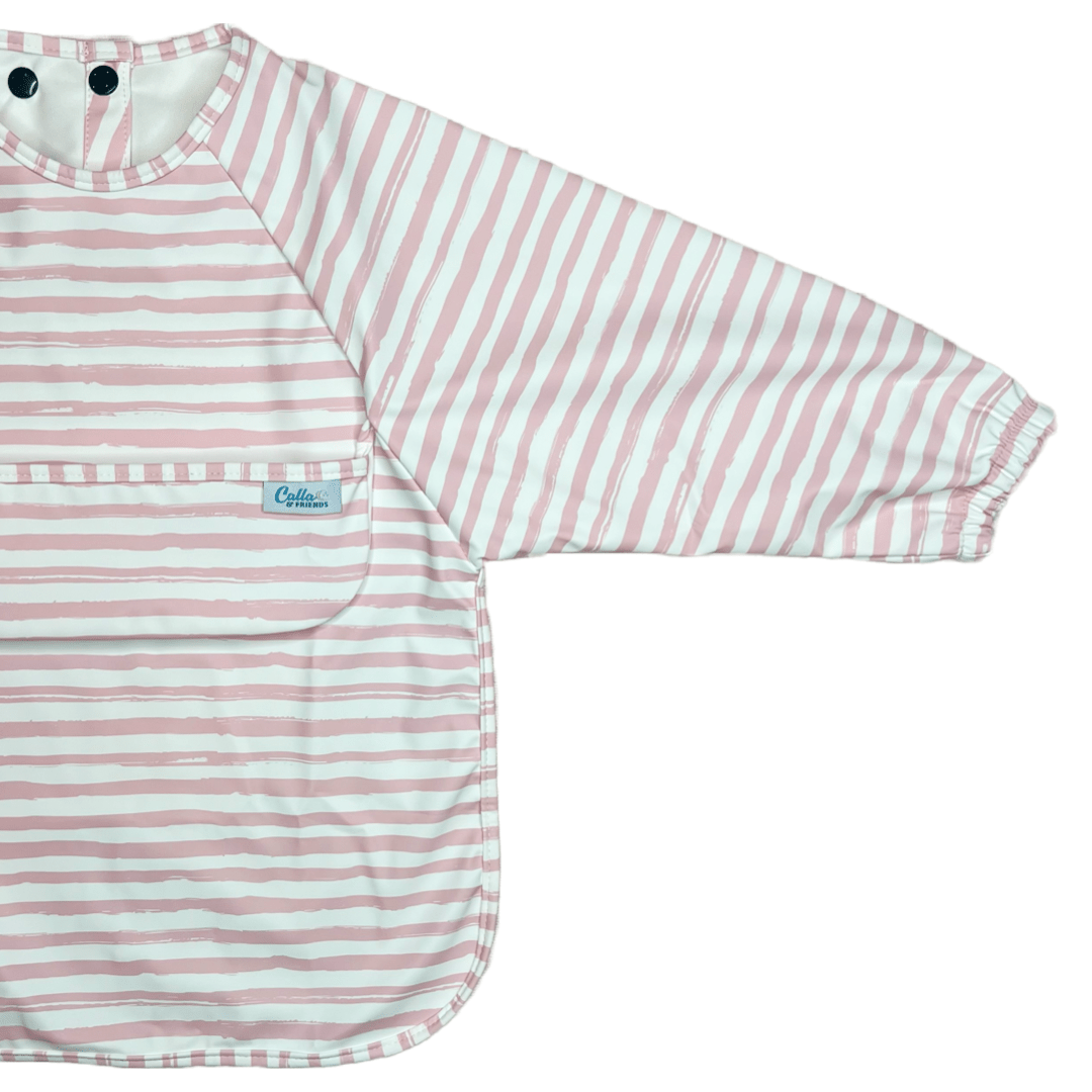 Grayson Long Sleeve Bib - Brush Stripes - Petal Pink Baby Accessories Calla & Friends