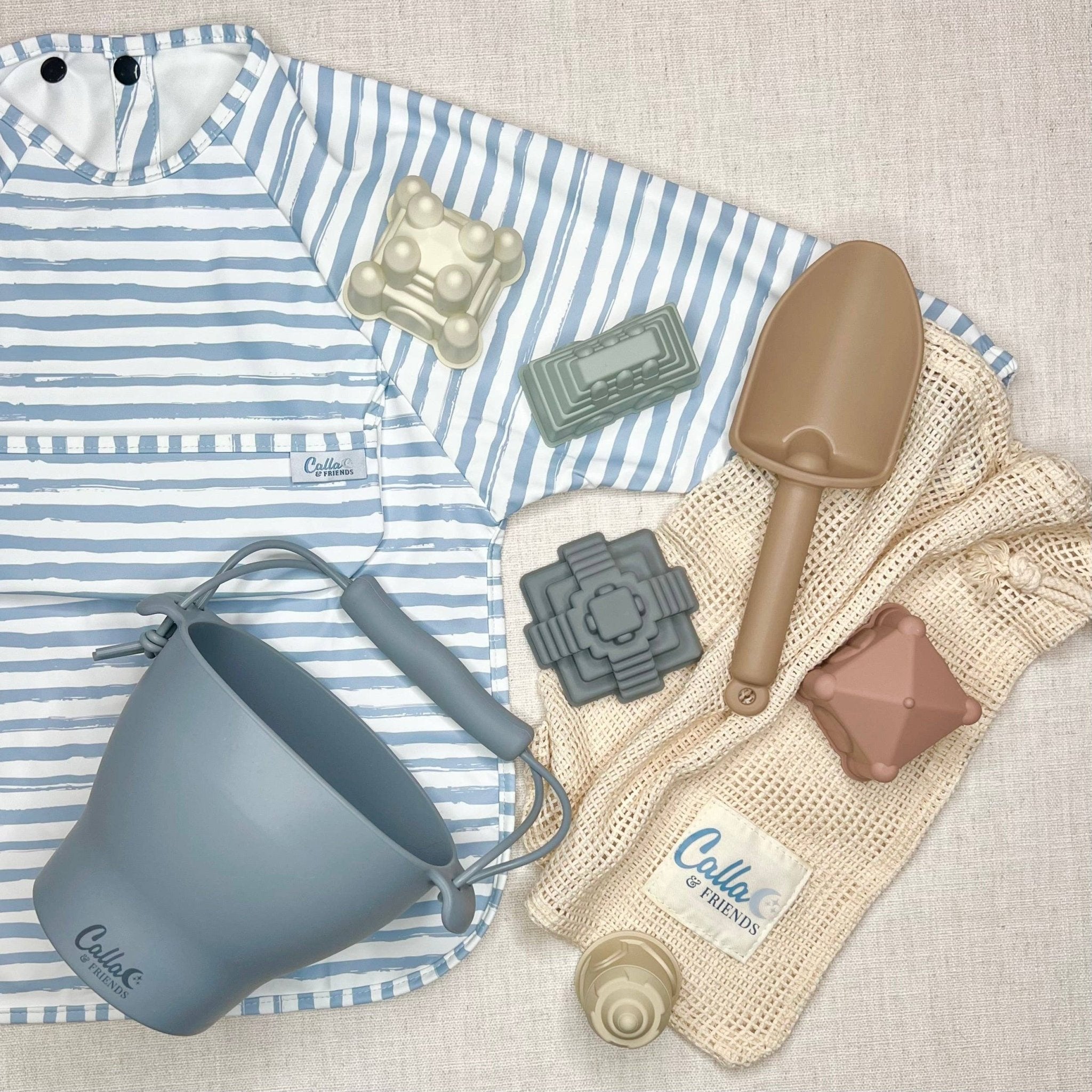 Grayson Long Sleeve Bib - Brush Stripes - Powder Blue Baby Accessories Calla & Friends