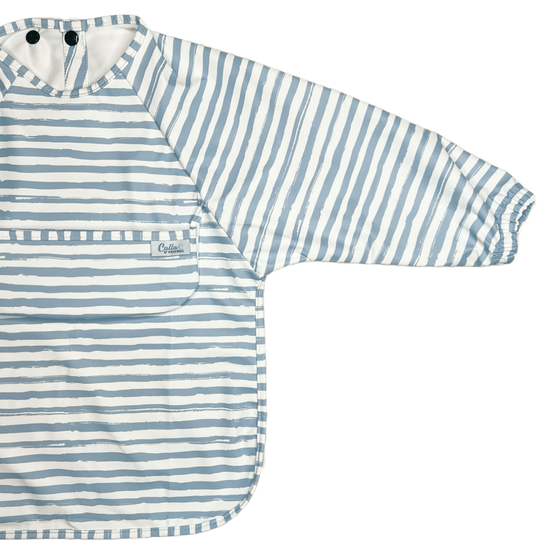Grayson Long Sleeve Bib - Brush Stripes - Powder Blue Baby Accessories Calla & Friends