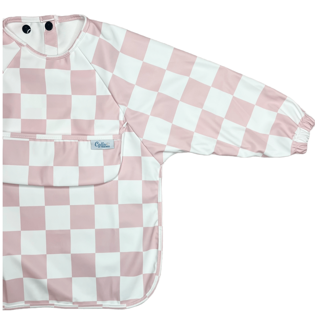 Grayson Long Sleeve Bib - Checkered - Petal Pink Baby Accessories Calla & Friends