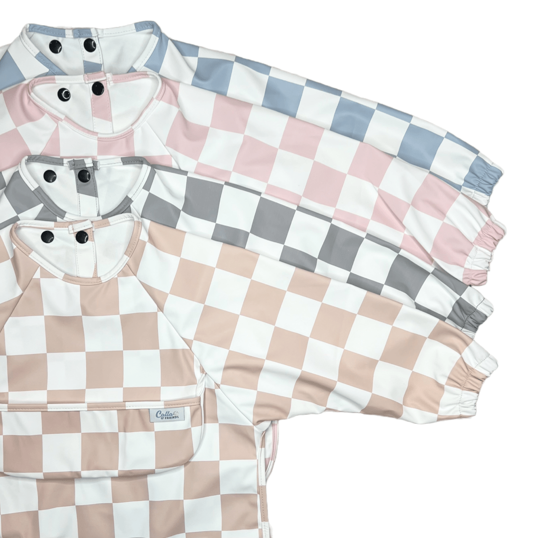 Grayson Long Sleeve Bib - Checkered - Petal Pink Baby Accessories Calla & Friends