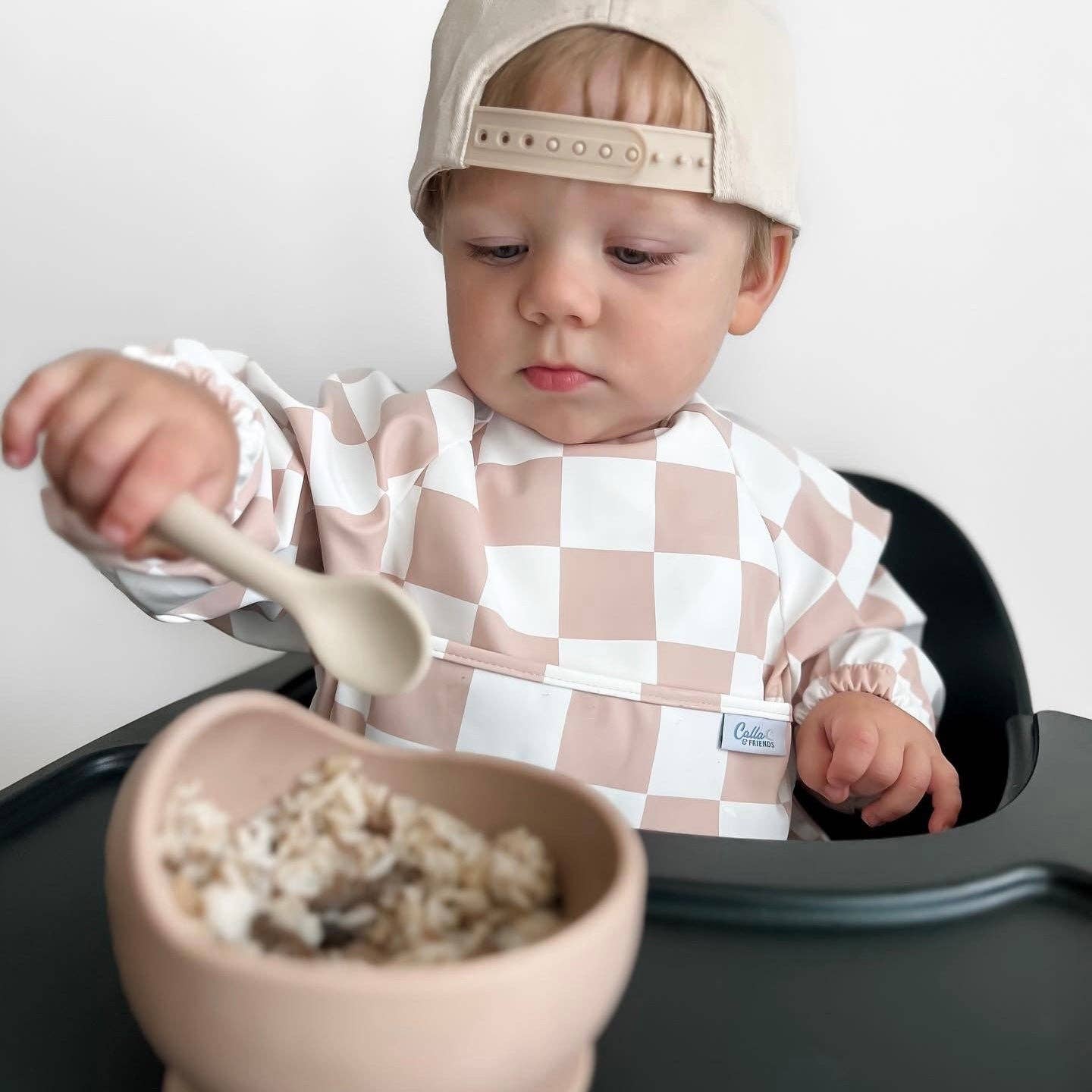 Grayson Long Sleeve Bib - Checkered - Petal Pink Baby Accessories Calla & Friends
