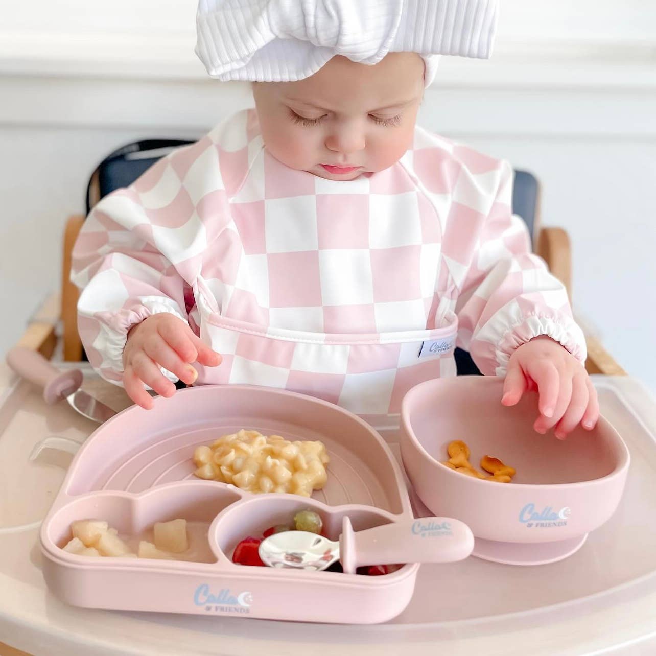 Grayson Long Sleeve Bib - Checkered - Petal Pink Baby Accessories Calla & Friends