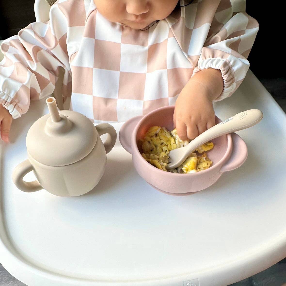 Grayson Long Sleeve Bib - Checkered - Petal Pink Baby Accessories Calla & Friends