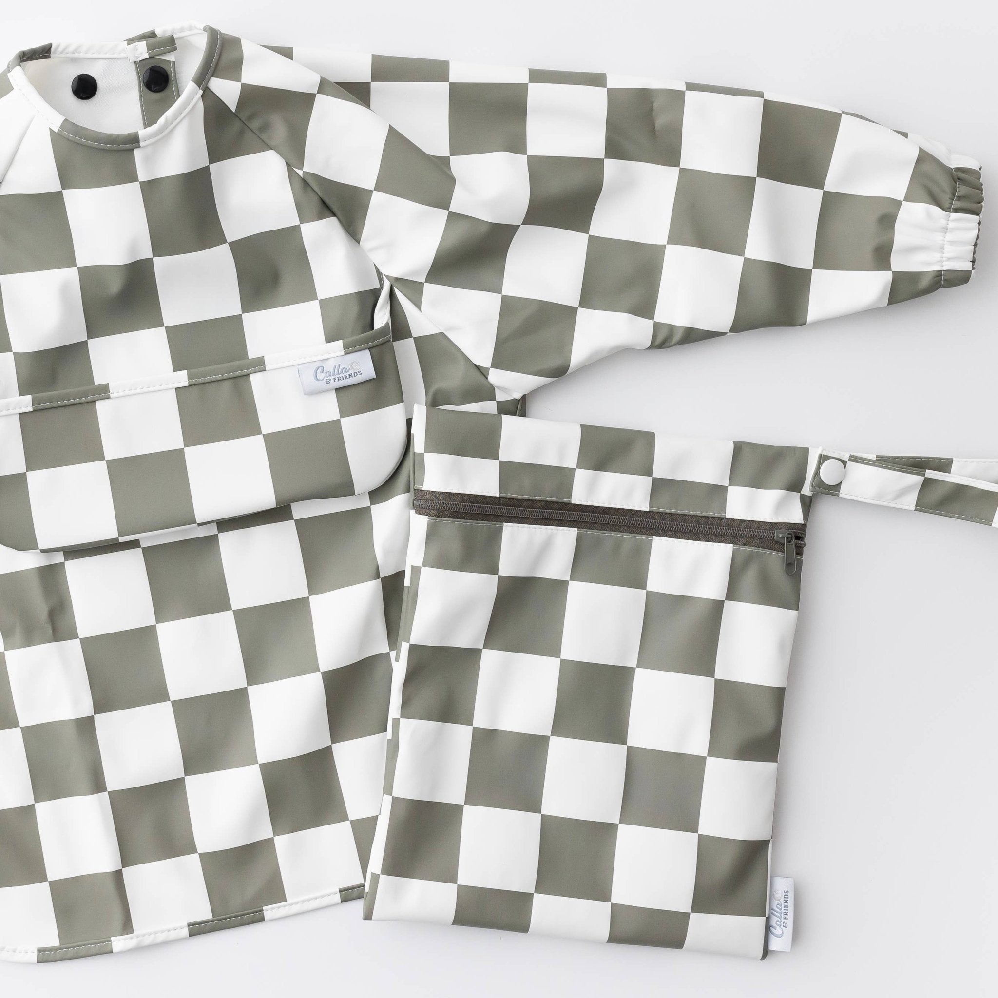 Grayson Long Sleeve Bib - Checkered - Pine Green Baby Accessories Calla & Friends
