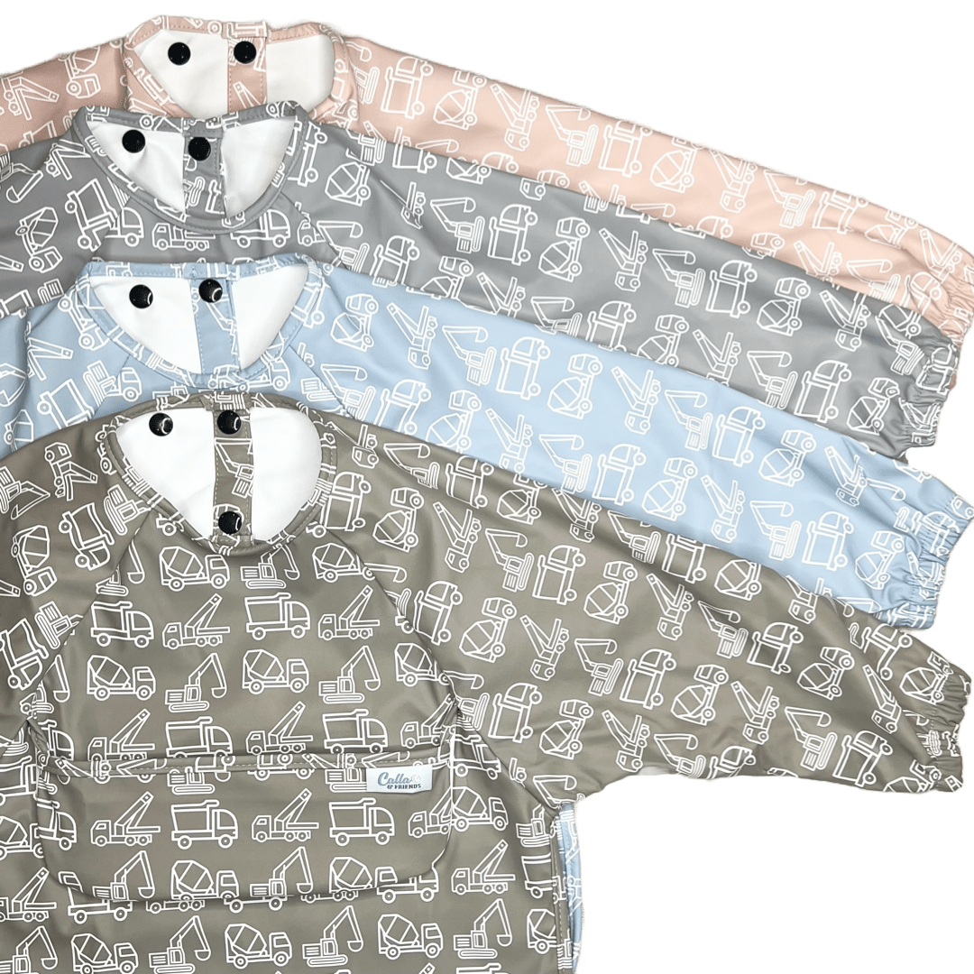 Grayson Long Sleeve Bib - Construction- Powder Blue Baby Accessories Calla & Friends