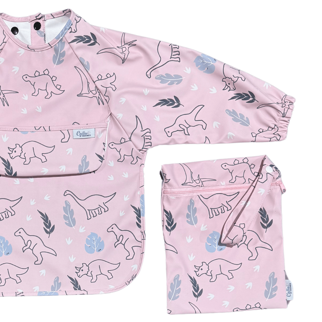 Grayson Long Sleeve Bib - Dinos - Petal Pink Baby Accessories Calla & Friends