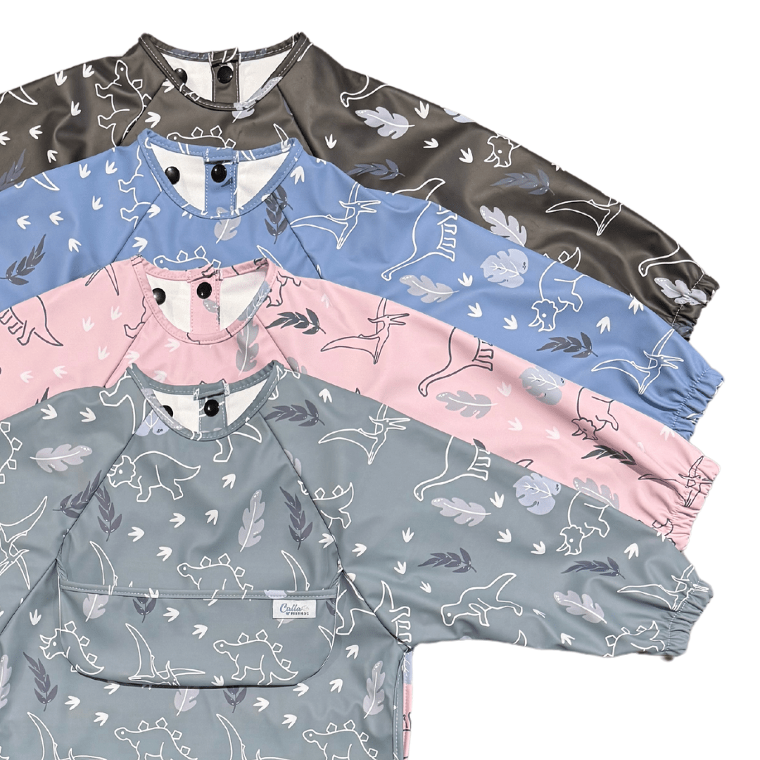 Grayson Long Sleeve Bib - Dinos - Petal Pink Baby Accessories Calla & Friends