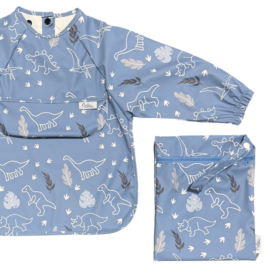Grayson Long Sleeve Bib - Dinos - Powder Blue Baby Accessories Calla & Friends