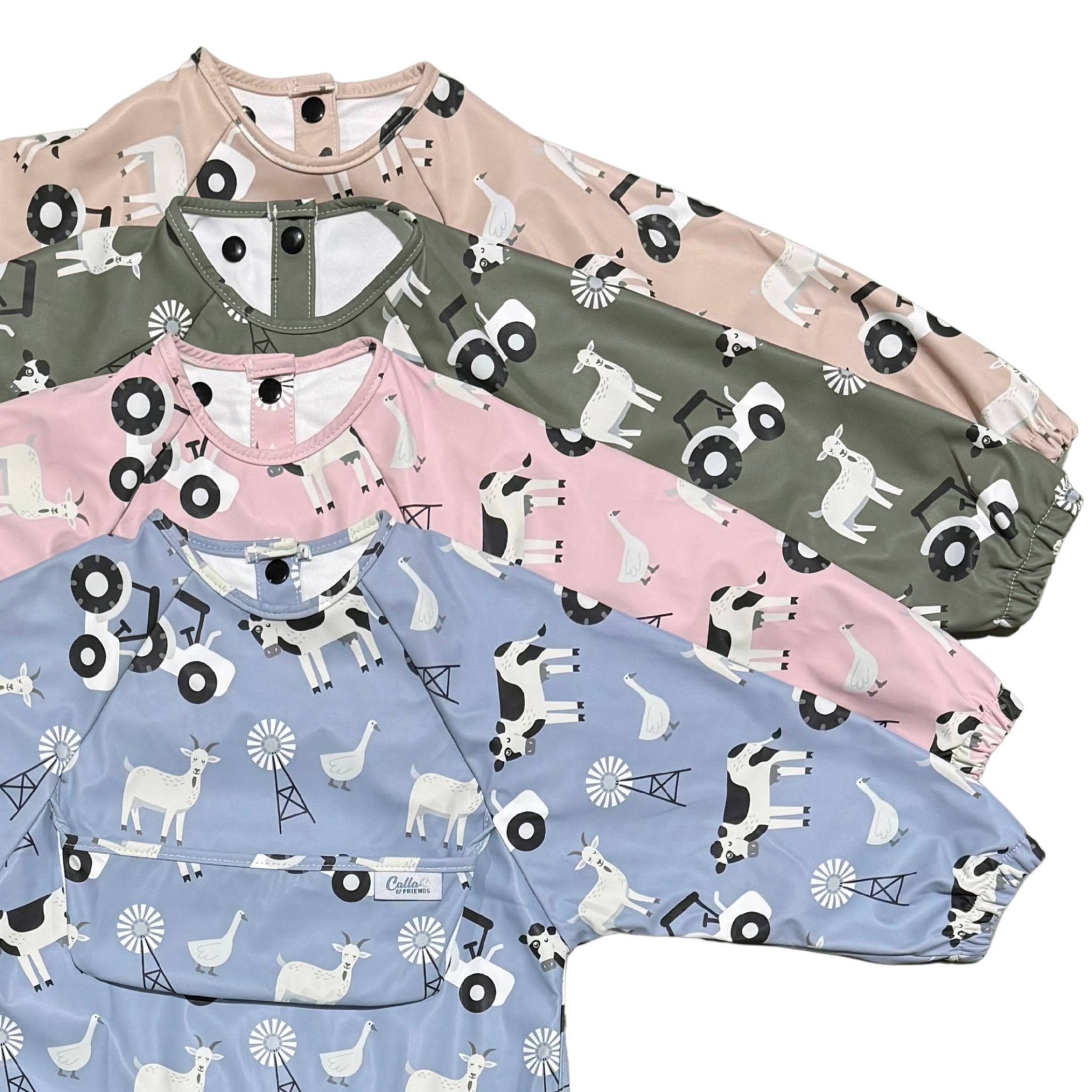 Grayson Long Sleeve Bib - Farm - Petal Pink Baby Accessories Calla & Friends
