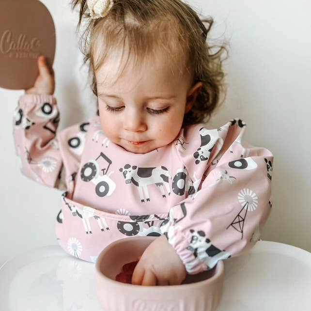 Grayson Long Sleeve Bib - Farm - Petal Pink Baby Accessories Calla & Friends