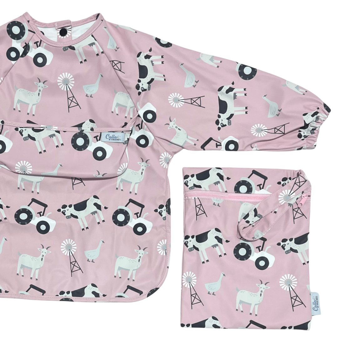 Grayson Long Sleeve Bib - Farm - Petal Pink Baby Accessories Calla & Friends