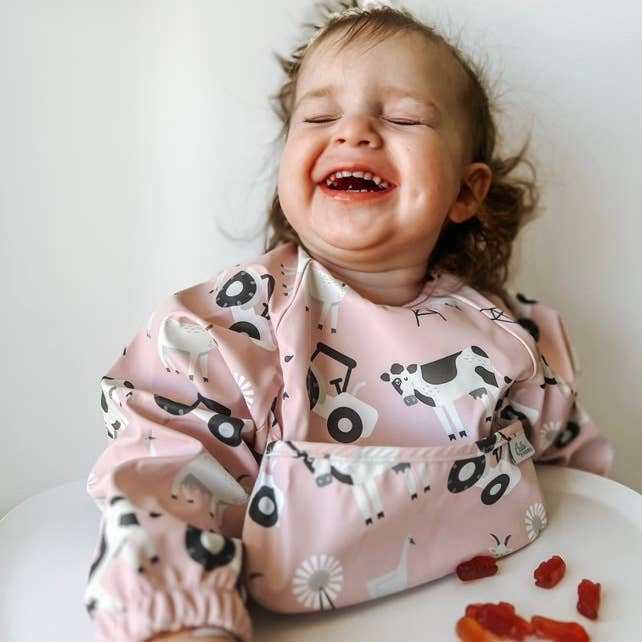 Grayson Long Sleeve Bib - Farm - Petal Pink Baby Accessories Calla & Friends