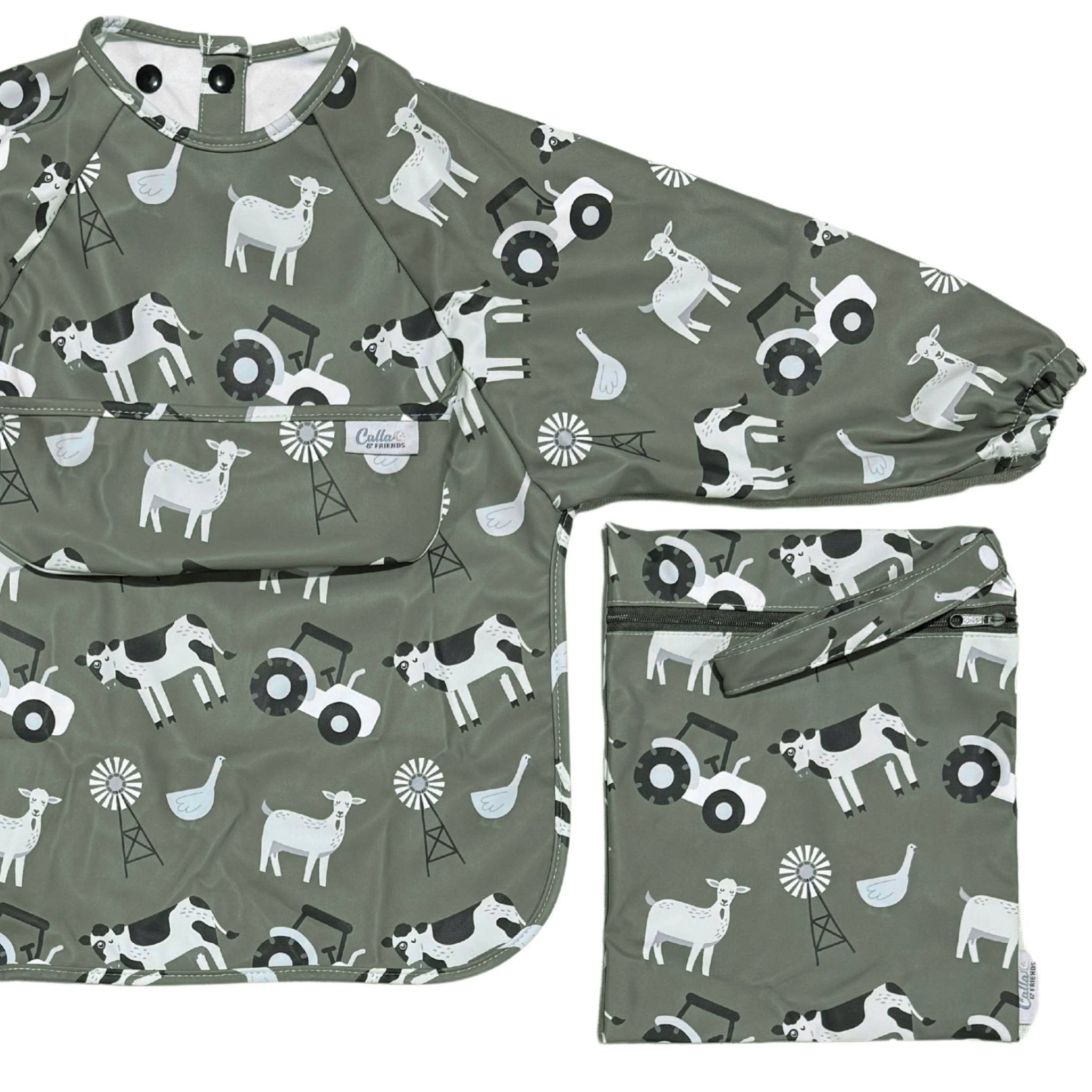 Grayson Long Sleeve Bib - Farm - Pine Green Baby Accessories Calla & Friends
