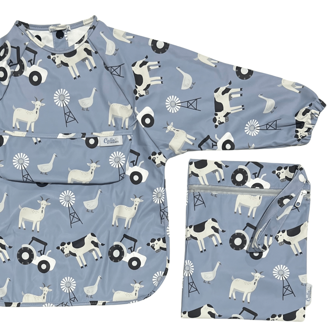 Grayson Long Sleeve Bib - Farm - Powder Blue Baby Accessories Calla & Friends