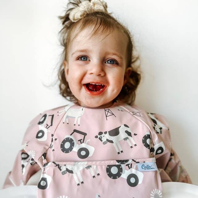 Grayson Long Sleeve Bib - Farm - Powder Blue Baby Accessories Calla & Friends