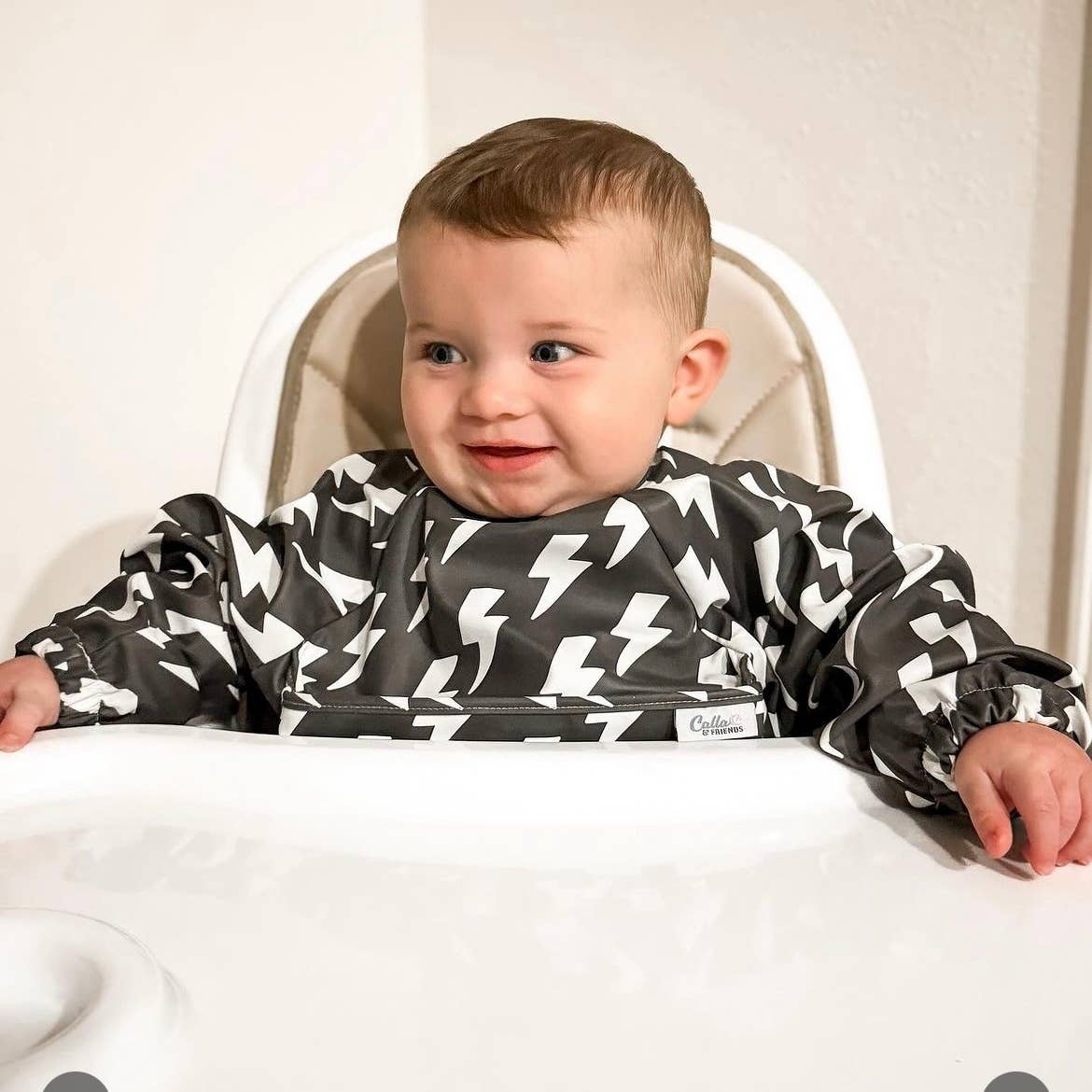 Grayson Long Sleeve Bib - Lightning Bolts - Pine Green Baby Accessories Calla & Friends