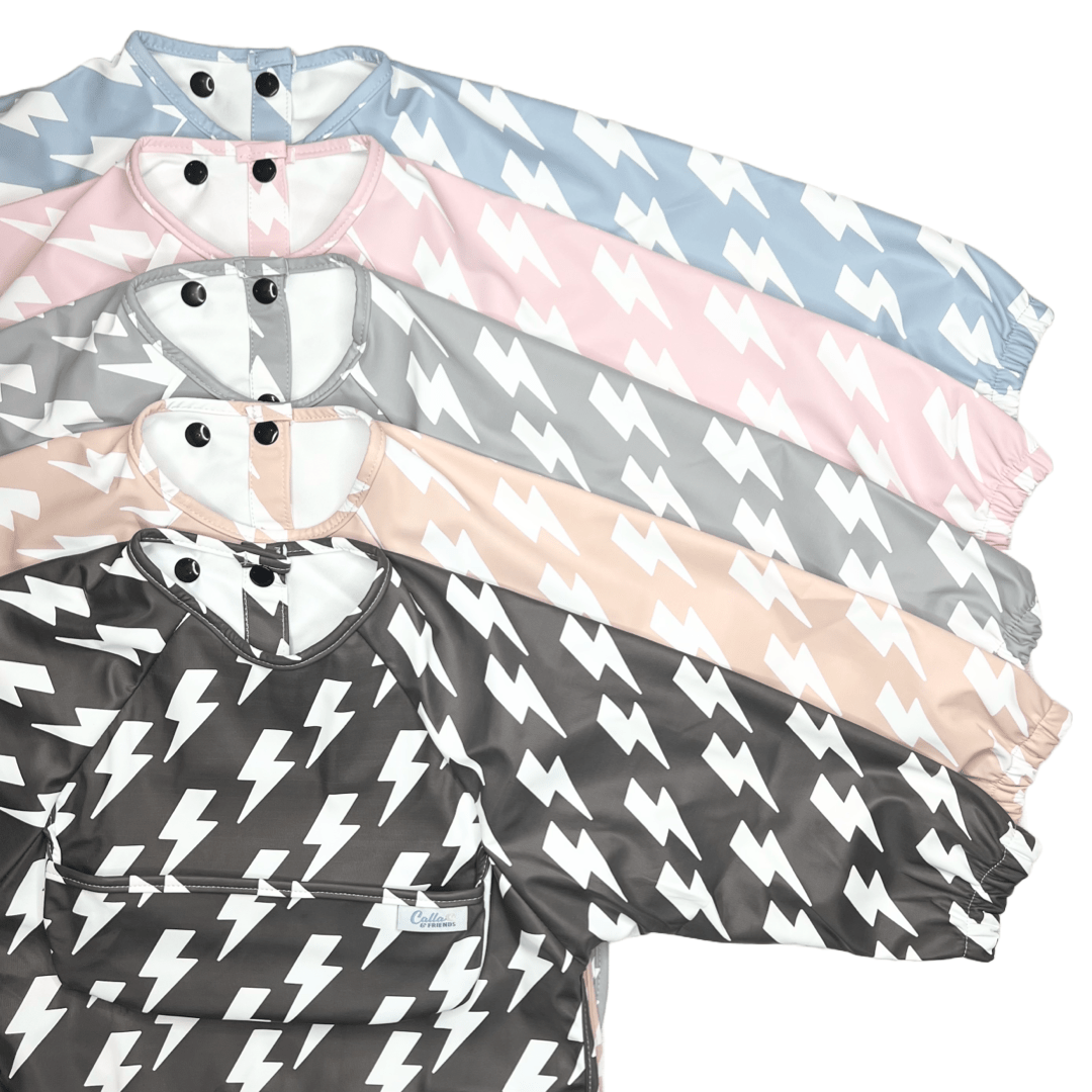 Grayson Long Sleeve Bib - Lightning Bolts - Pine Green Baby Accessories Calla & Friends