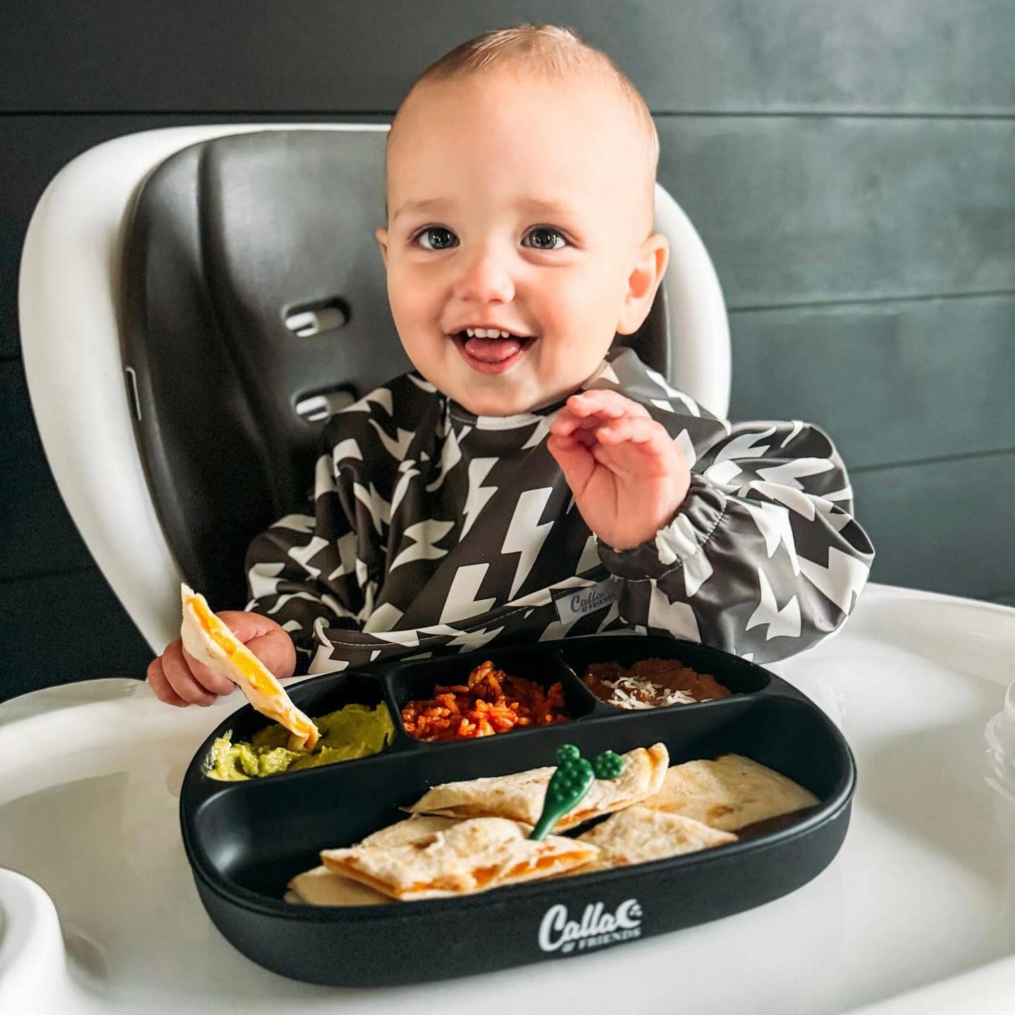 Grayson Long Sleeve Bib - Lightning Bolts - Pine Green Baby Accessories Calla & Friends