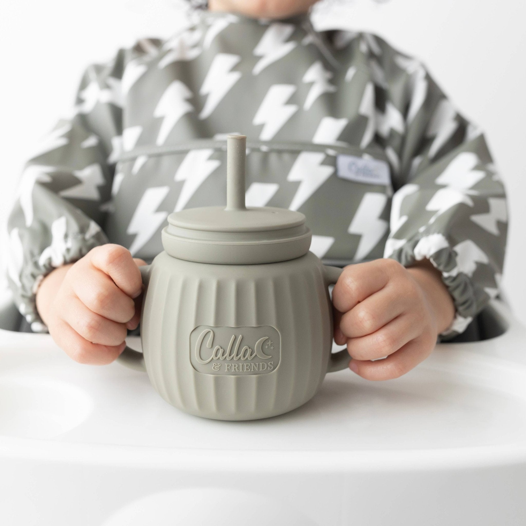 Grayson Long Sleeve Bib - Lightning Bolts - Powder Blue Baby Accessories Calla & Friends