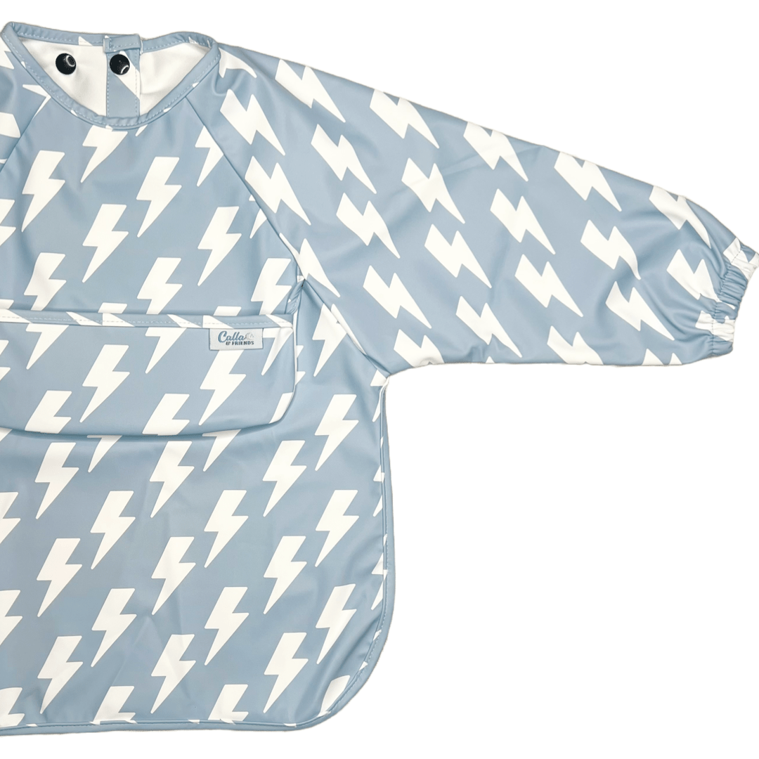 Grayson Long Sleeve Bib - Lightning Bolts - Powder Blue Baby Accessories Calla & Friends