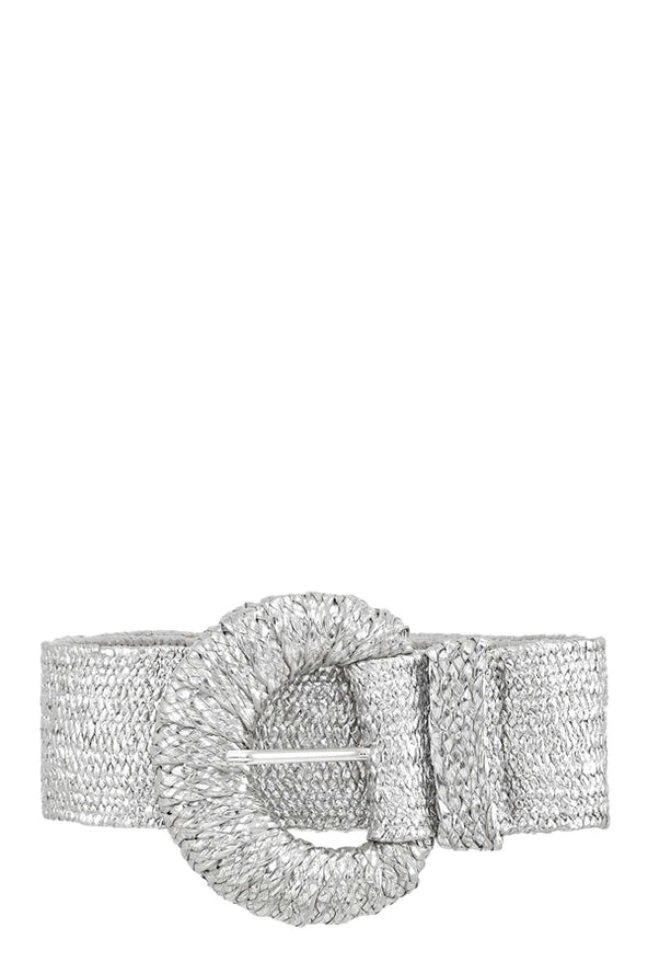 Half Circle Buckle Metallic Straw Belt - Silver Misc Accessories ANB Fashion