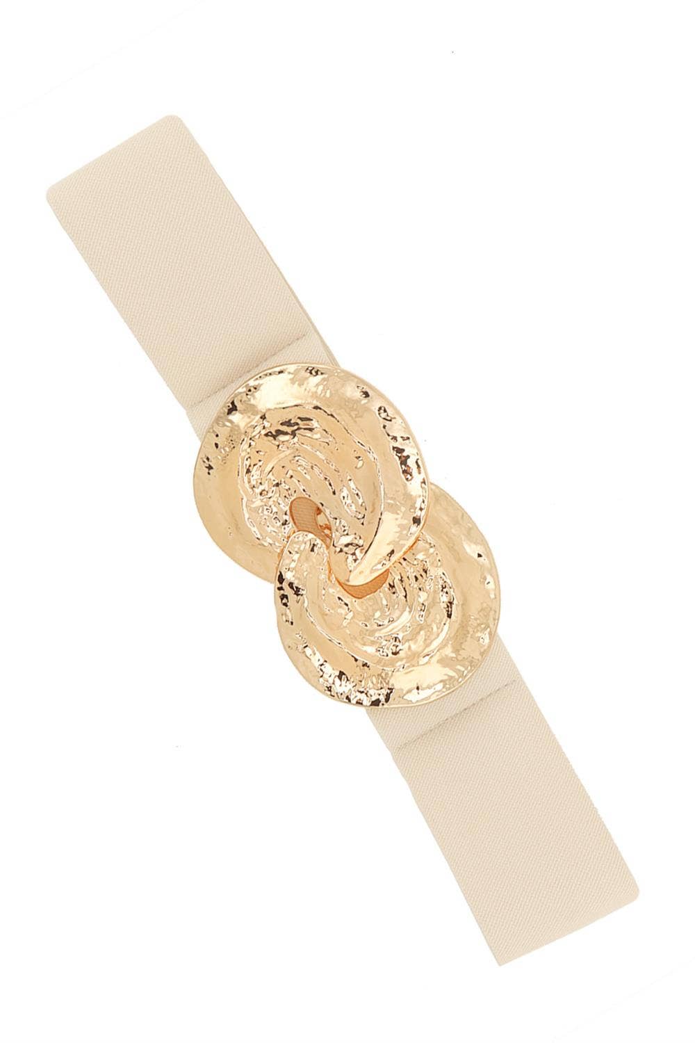 Hammered Gold Buckle Elastic Belt - Ivory Misc Accessories anbfashion