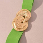 Hammered Gold Buckle Elastic Belt - Ivory Misc Accessories anbfashion