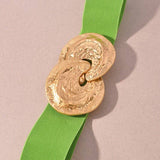 Hammered Gold Buckle Elastic Belt - Ivory Misc Accessories anbfashion