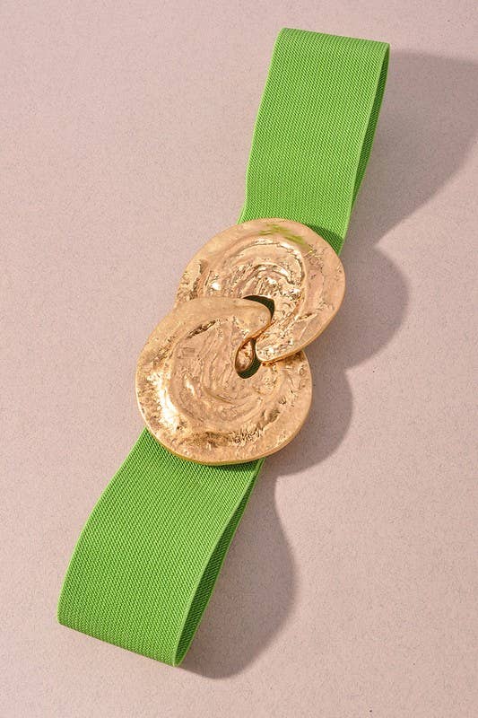 Hammered Gold Buckle Elastic Belt - Ivory Misc Accessories anbfashion