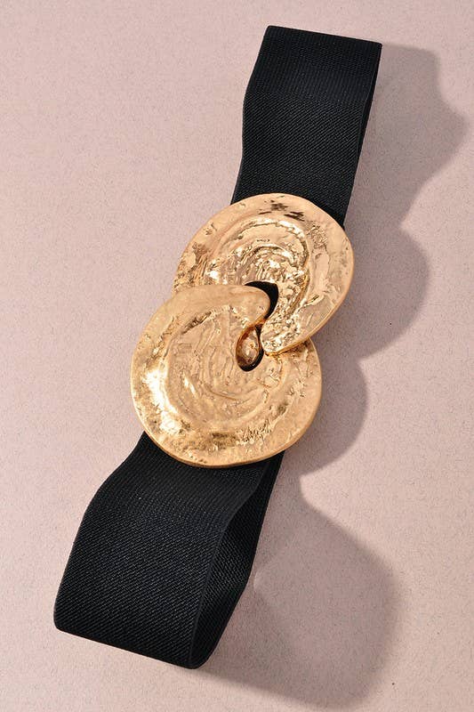 Hammered Gold Buckle Elastic Belt - Ivory Misc Accessories anbfashion