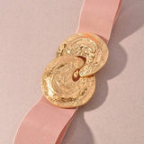 Hammered Gold Buckle Elastic Belt - Ivory Misc Accessories anbfashion