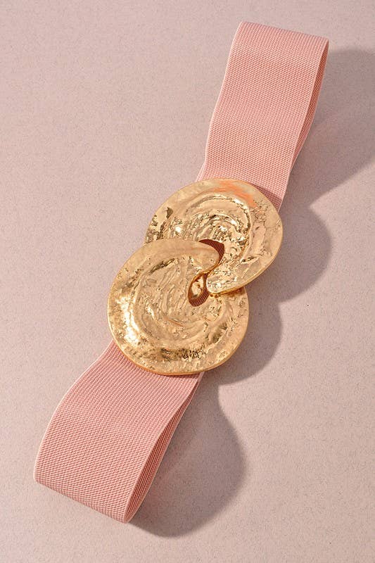 Hammered Gold Buckle Elastic Belt - Ivory Misc Accessories anbfashion