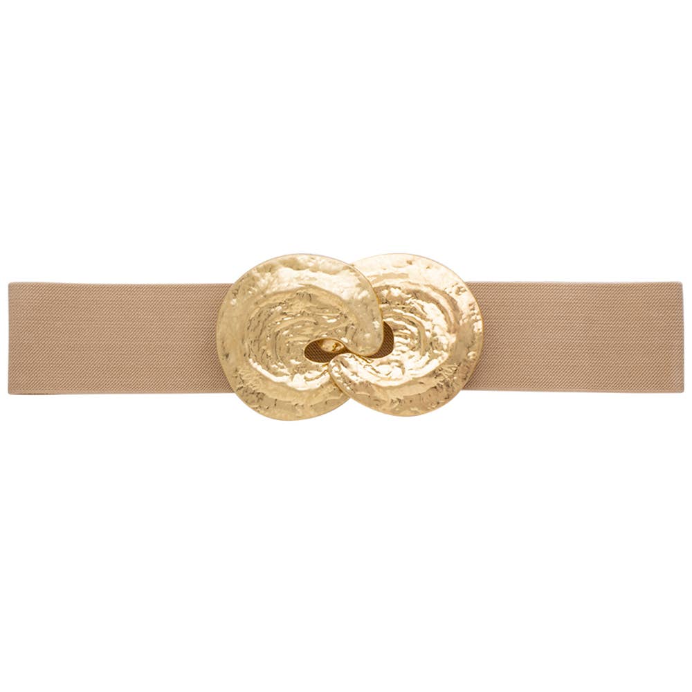 Hammered Gold Buckle Elastic Belt - Ivory Misc Accessories anbfashion