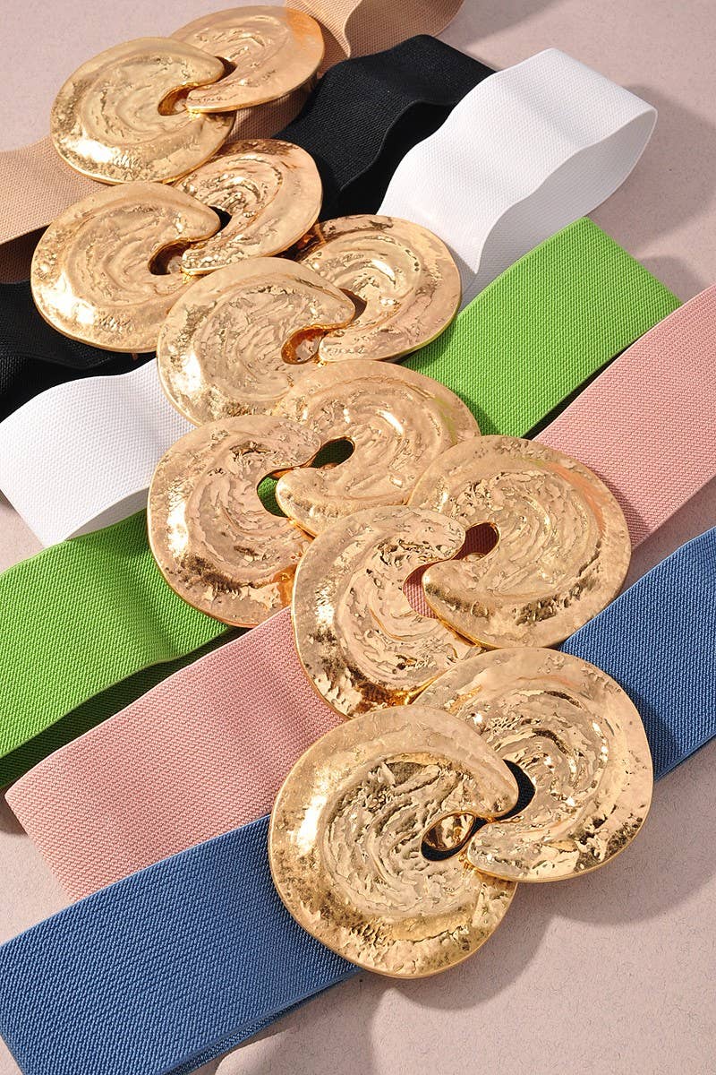 Hammered Gold Buckle Elastic Belt - Ivory Misc Accessories anbfashion