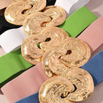 Hammered Gold Buckle Elastic Belt - Ivory Misc Accessories anbfashion