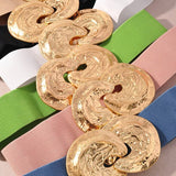 Hammered Gold Buckle Elastic Belt - Ivory Misc Accessories anbfashion