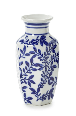 Hand-Painted Blue and White Chinoiserie Vases Home Decor Two's Company Hexagon