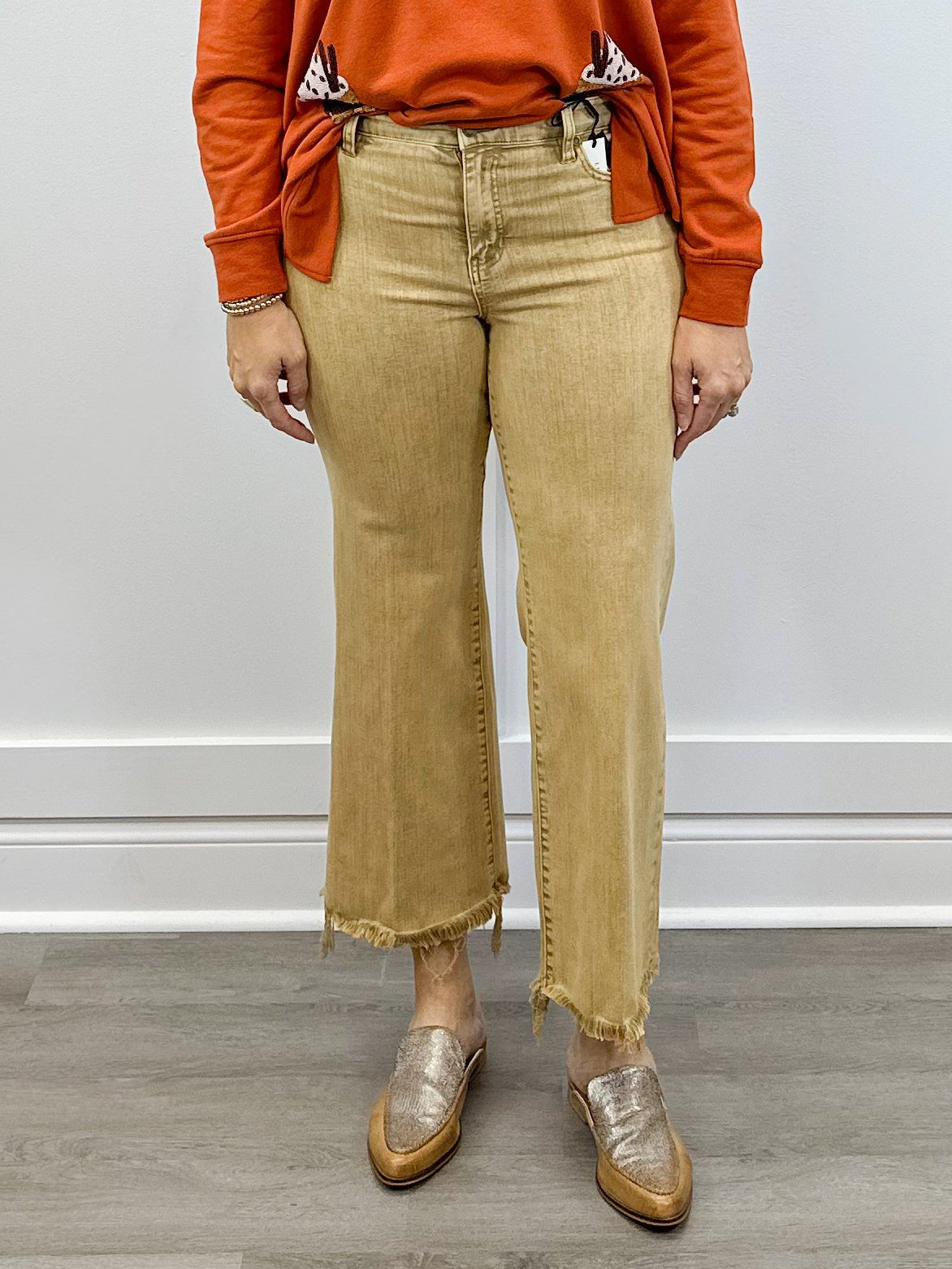 Hannah Crop Flare w/ Fray - Mineral Gold Jeans Liverpool