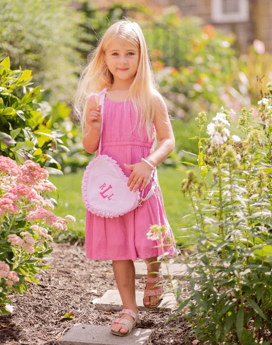 Heart Purse - Palmer Pink Seersucker Kids Backpacks + Bags Bits & Bows