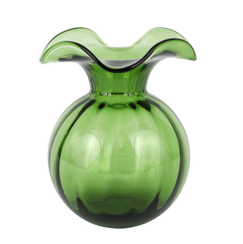 Hibiscus Glass Dark Green Medium Fluted Vase Home Decor Vietri